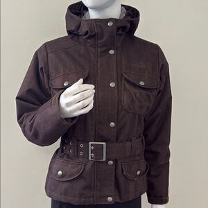 The North Face Primaloft Tweed Herringbone Brown Belted Coat w Zip Off Hood
